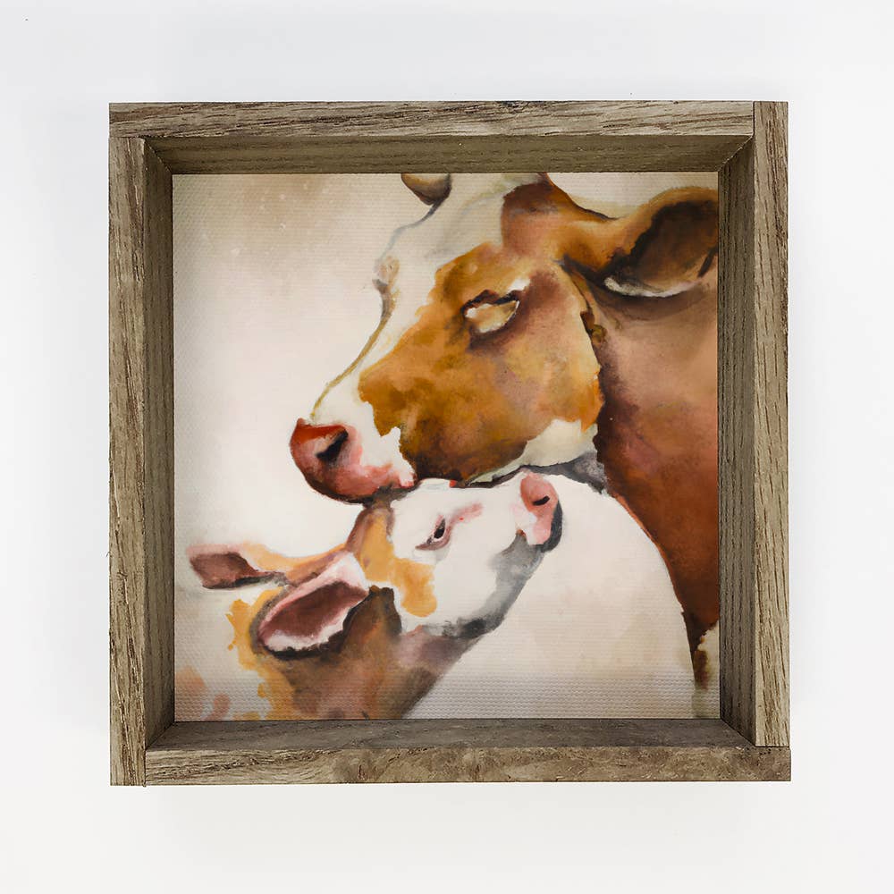 Mama and Baby Cow - Watercolor Wood Sign for Mother's Day