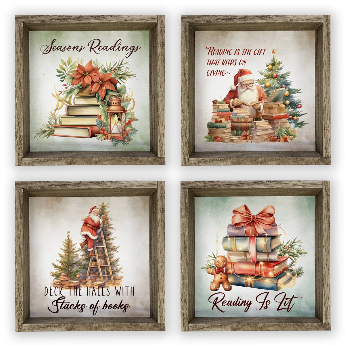 Set of 4 Christmas Books Lovers Assorted Wood Signs Decor