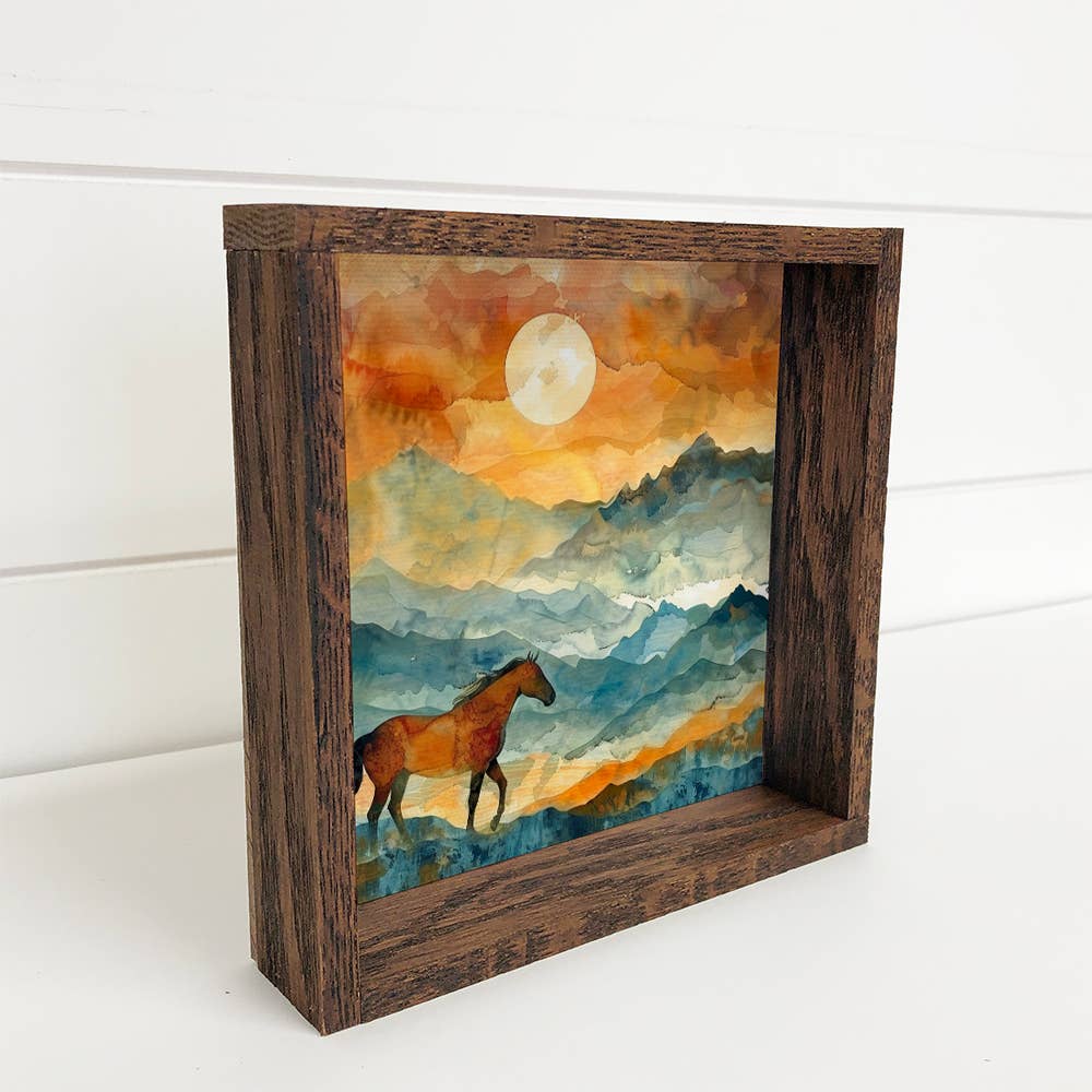 Horse on the Horizon - Horse Canvas Art - Wood Framed Decor