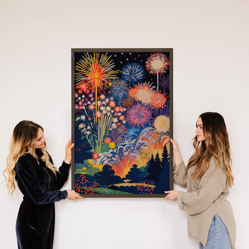 Fireworks Display - Firework Canvas Art - Wood Framed Decor