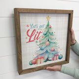 Vintage Lets Get Lit - Cute Framed Christmas Canvas Wall Art