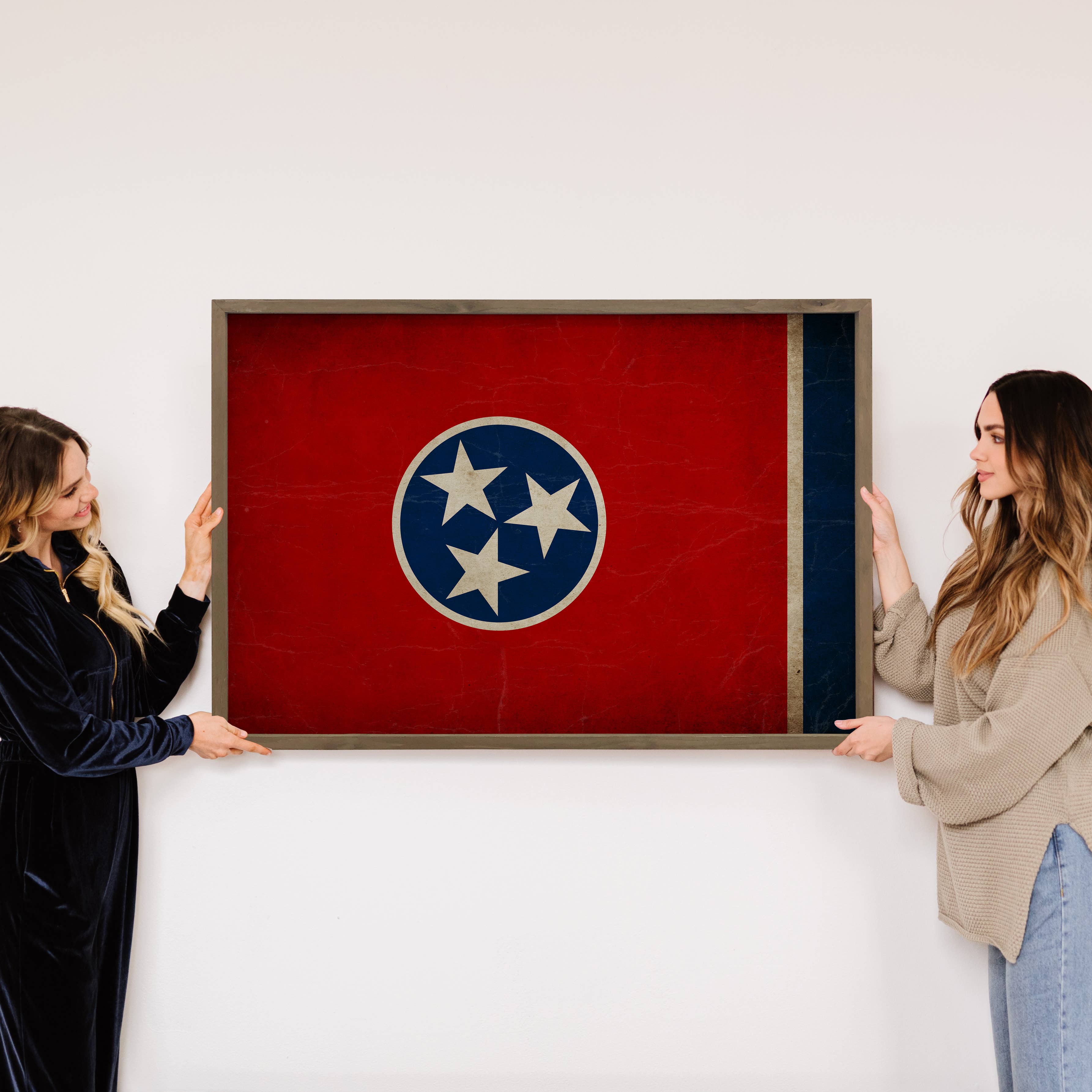 Tennessee Vintage Flag - State Flag Canvas Art - Wood Framed