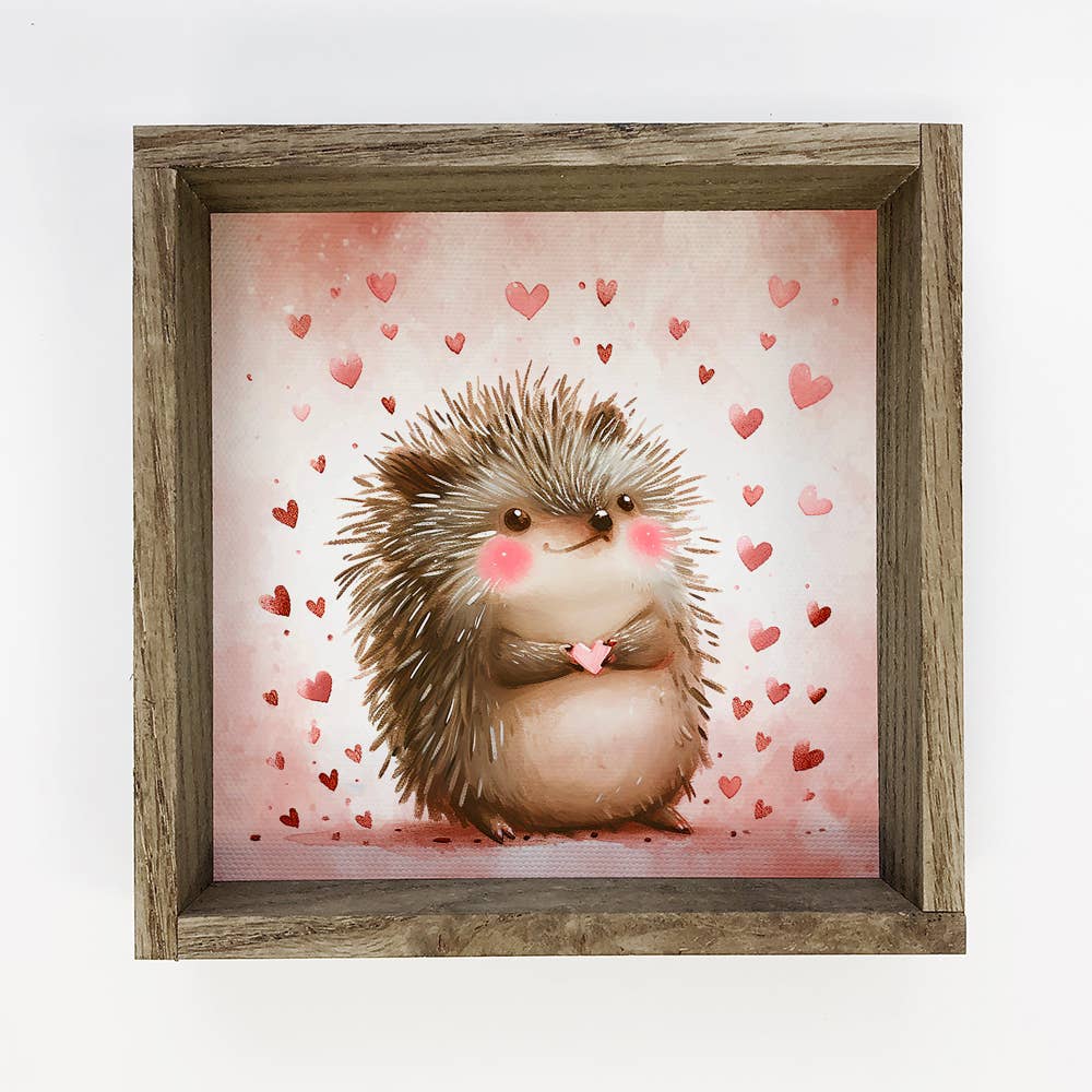 Hedgehog Love Hearts - Cute Hedgehog Canvas Art - Framed Art