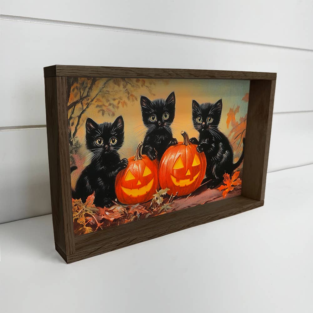 Three Black Kittens Halloween - Halloween Cat Canvas Art