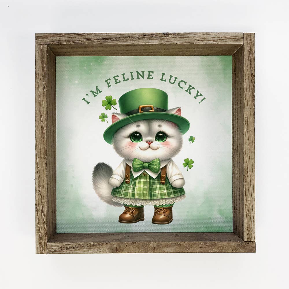 I'm Feline Lucky - St. Patrick's Day Canvas Art - Wood Frame