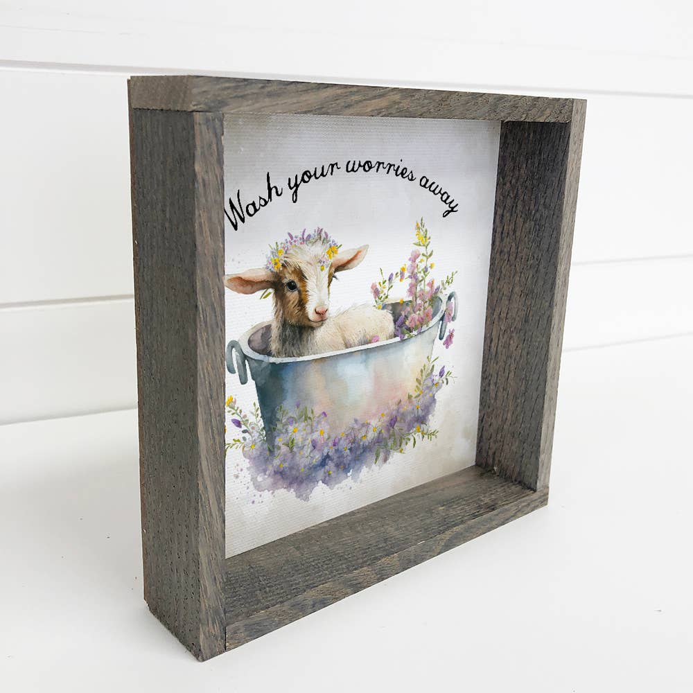 Wash Your Worries Goat Bath - Cute Animal Canvas Wall Art