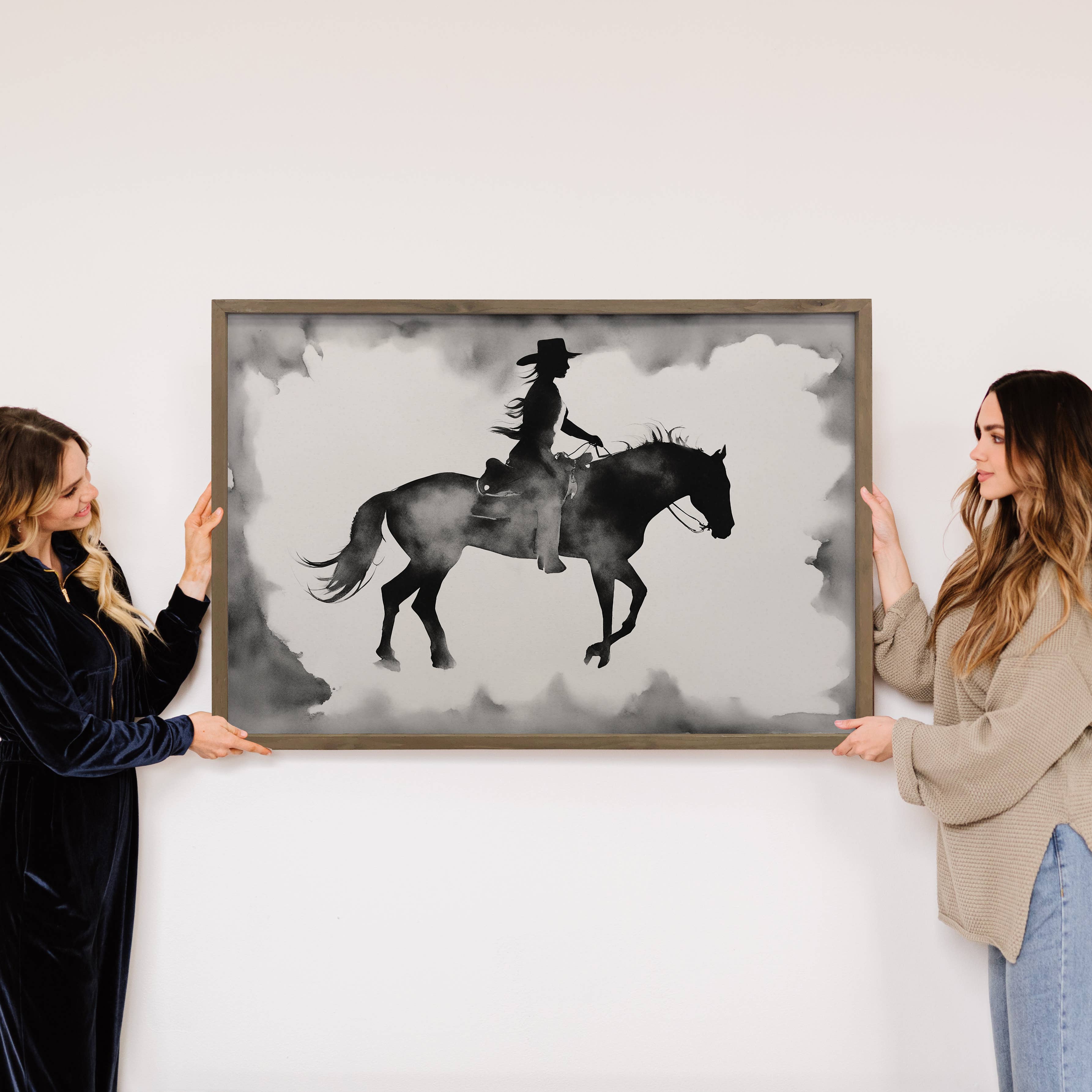 Cowgirl Silhouette - Cowgirl Canvas Art - Wood Framed  Decor