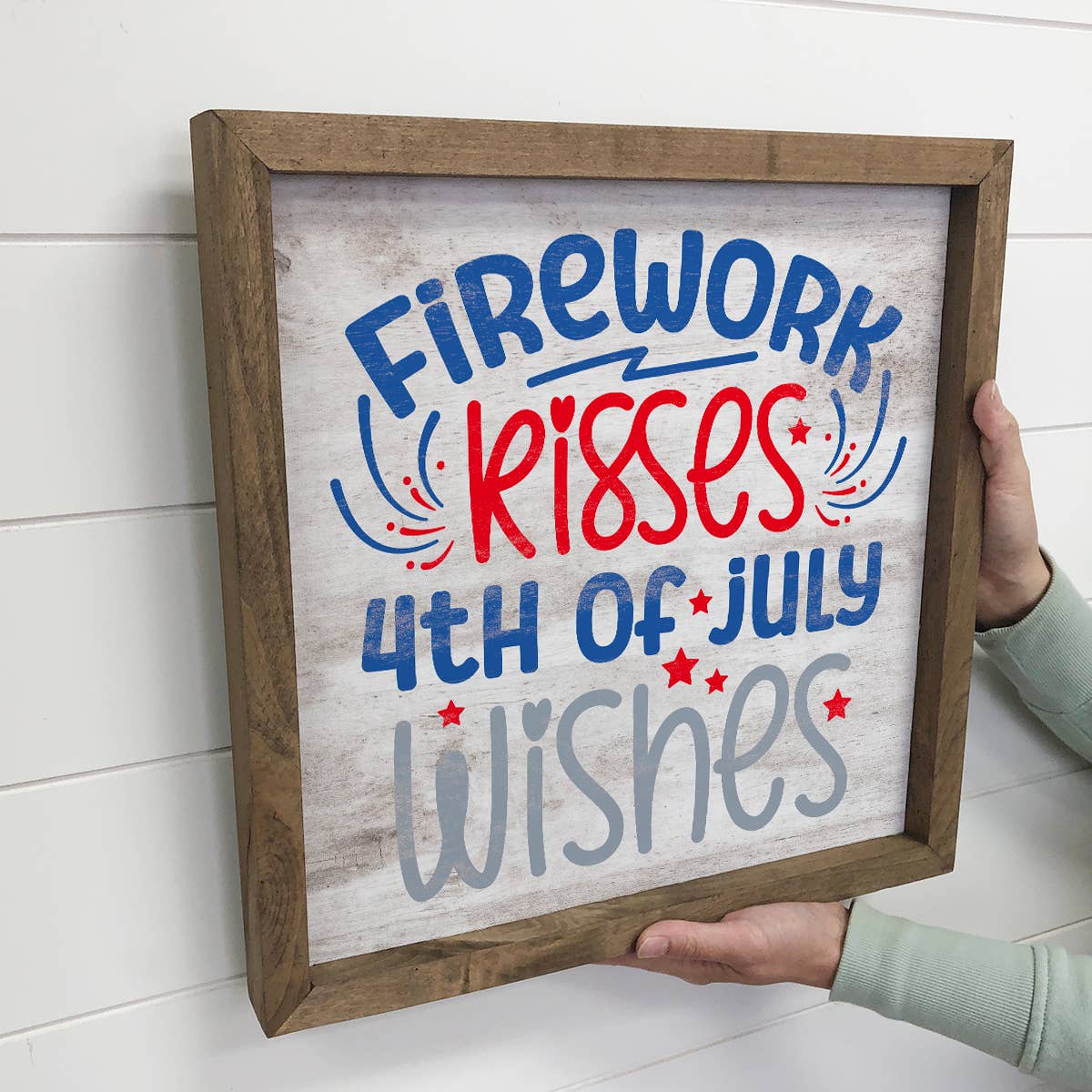 4th of July Firework Kisses - Patriotic Word Art - Framed