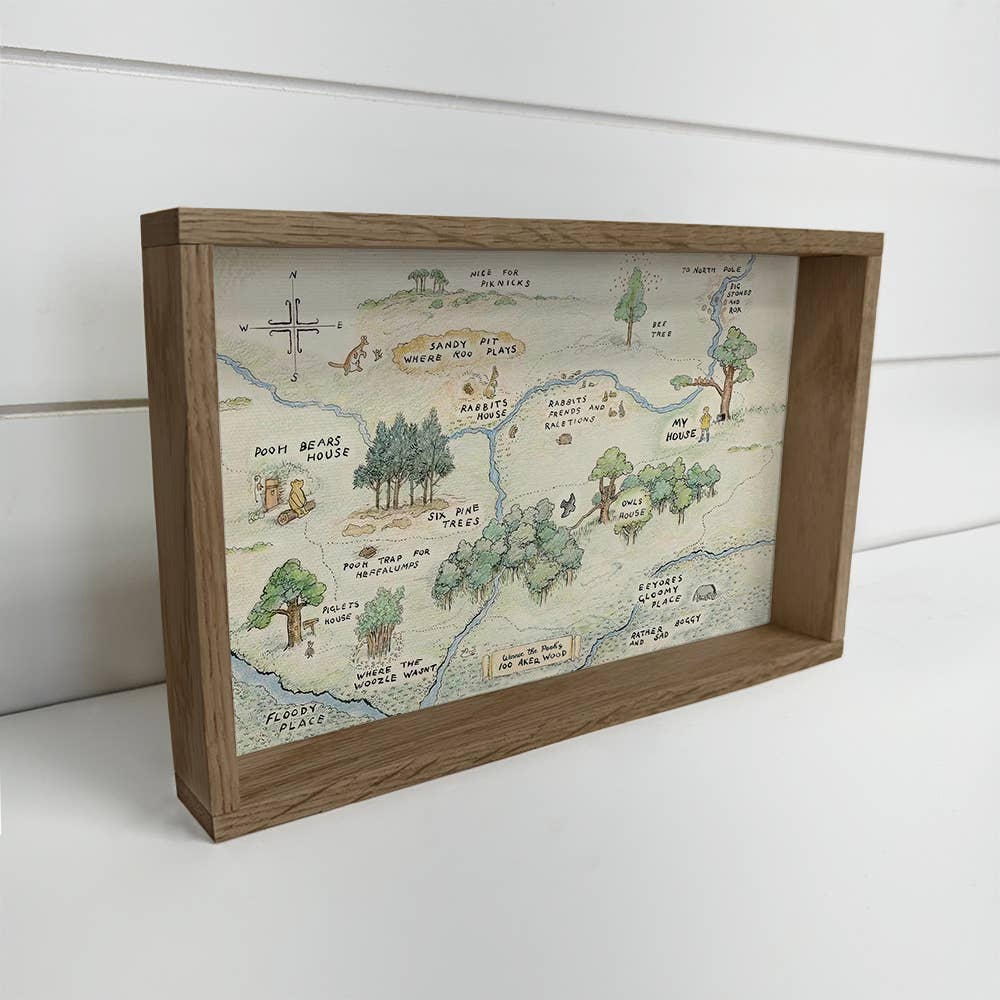 Winnie the Pooh Vintage Map - Disney Canvas Art - Wood Frame