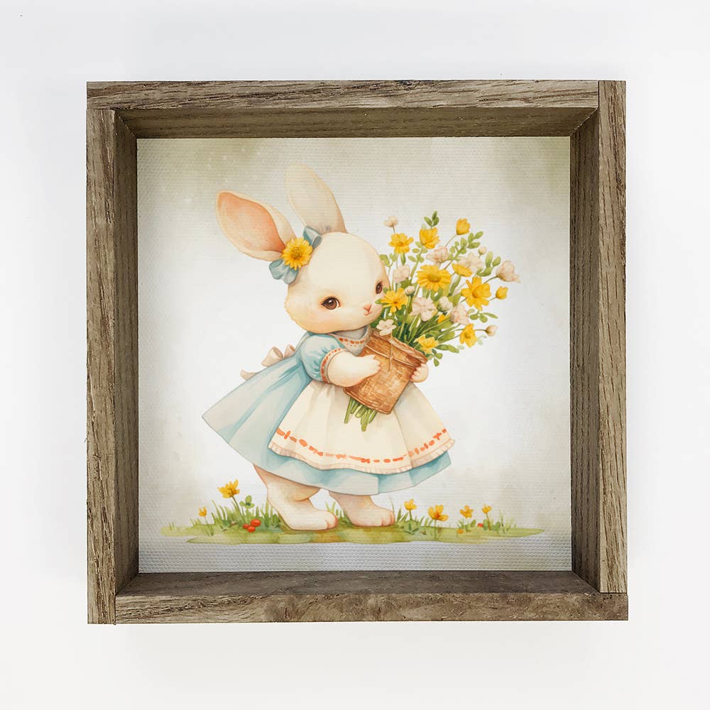 Easter Bunny in Apron with Flowers - Easter Canvas Art