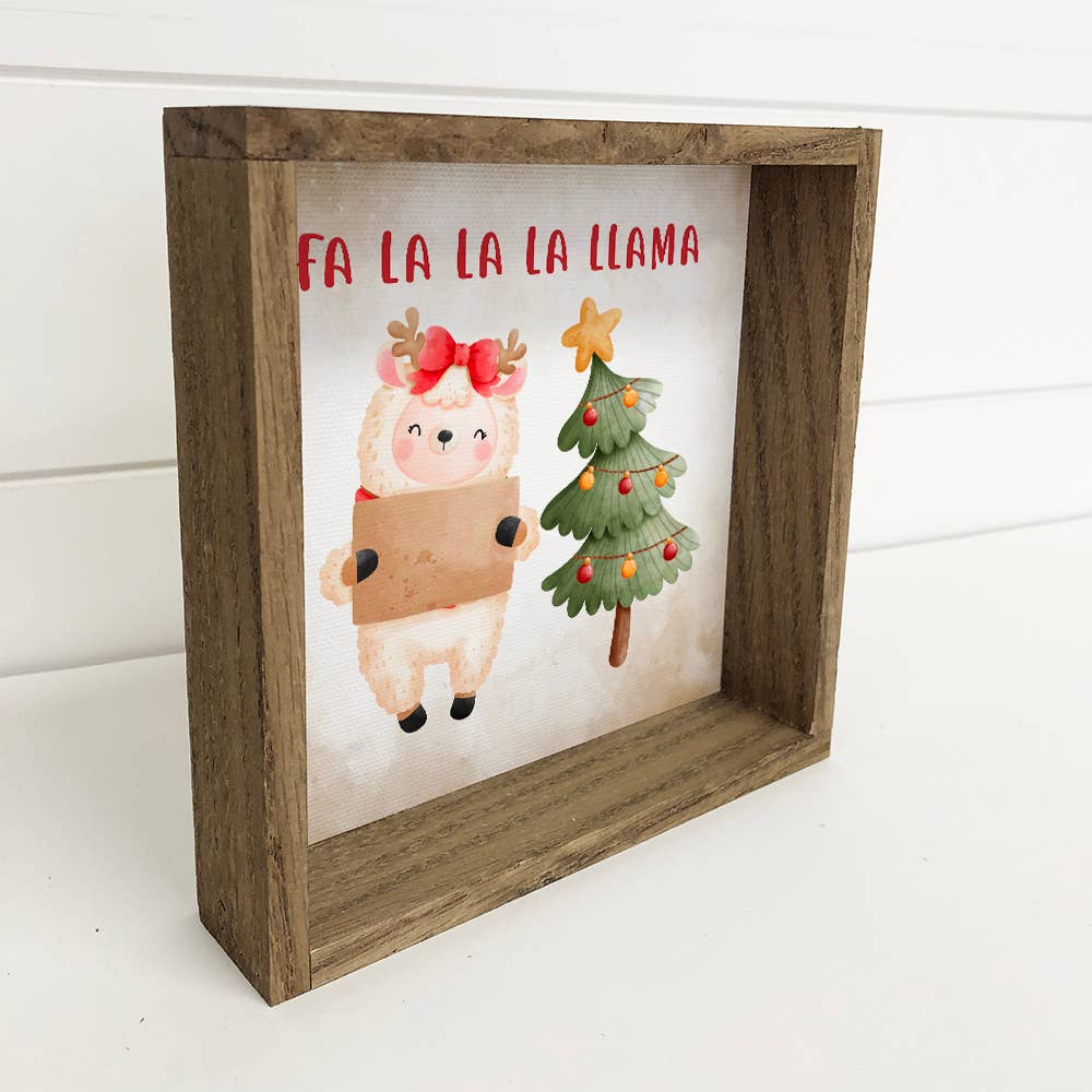 Fa La La La Llama - Cute Holiday Animal - Wood Framed Décor