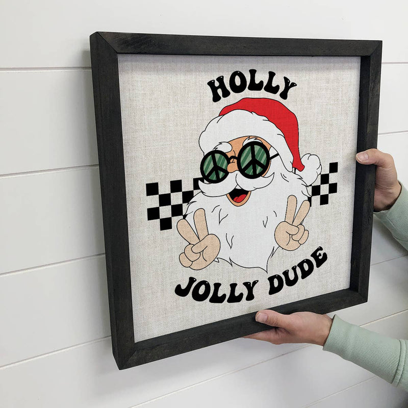 Holly Jolly Santa Dude - Cute Holiday Canvas Art - Framed