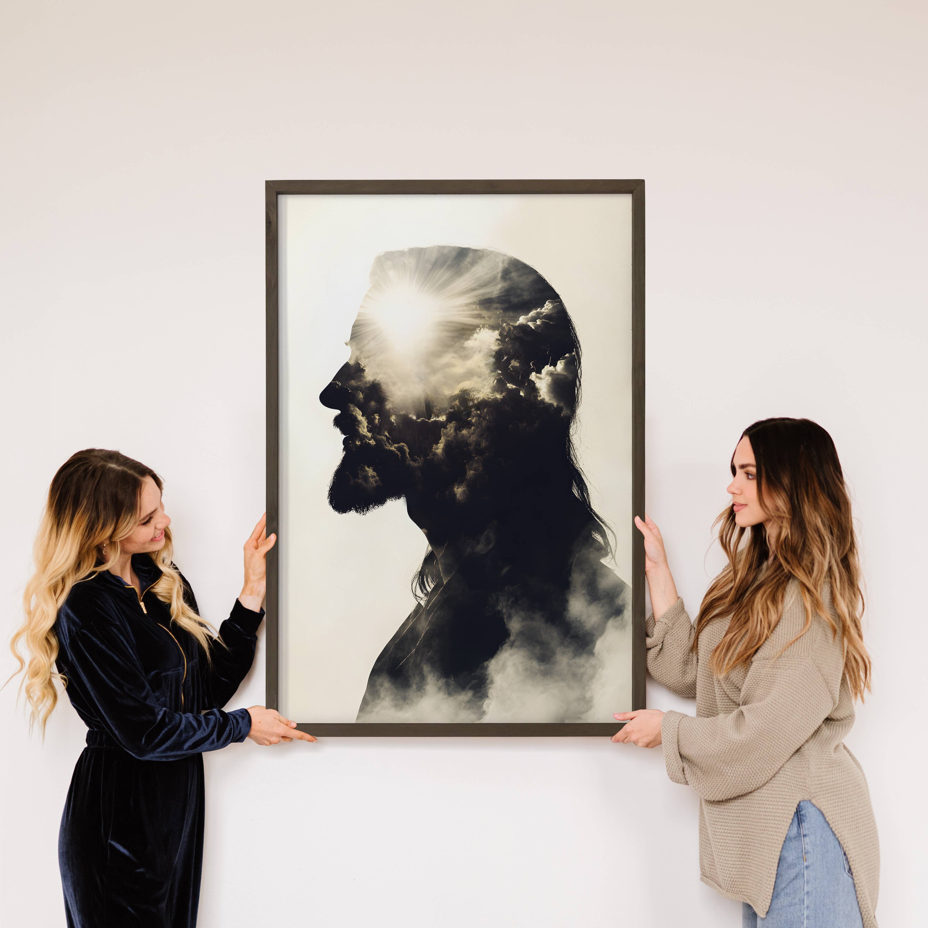 Jesus Double Exposure - Jesus Canvas Art - Wood Framed Art