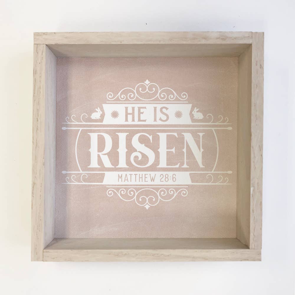 He Is Risen Vintage Easter - Easter Canvas Word Art - Framed