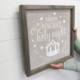 Silent Night Holy Night Gray - Framed Christmas Word Sign