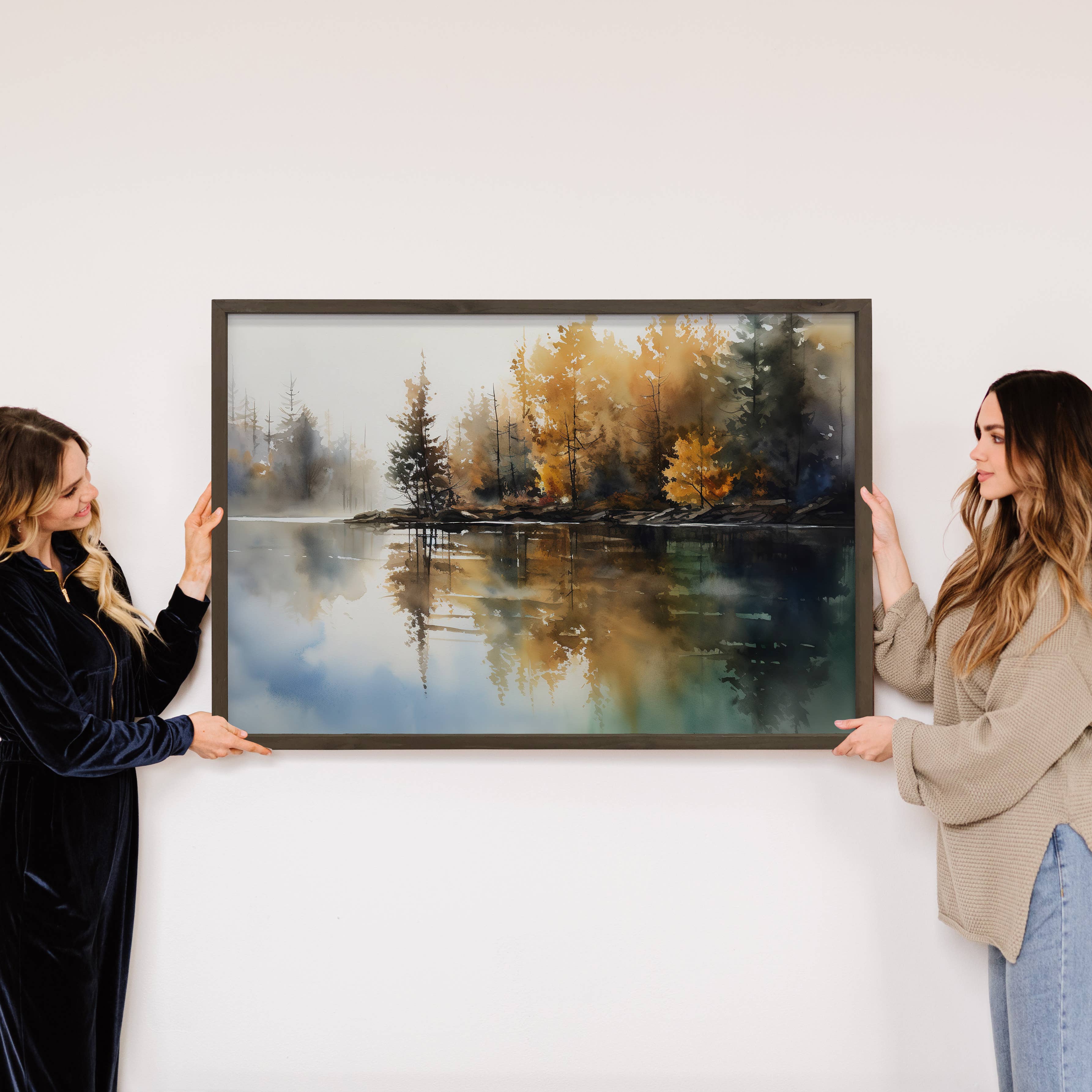 Pines Lake Reflection - Nature Canvas Art - Wood Framed Art