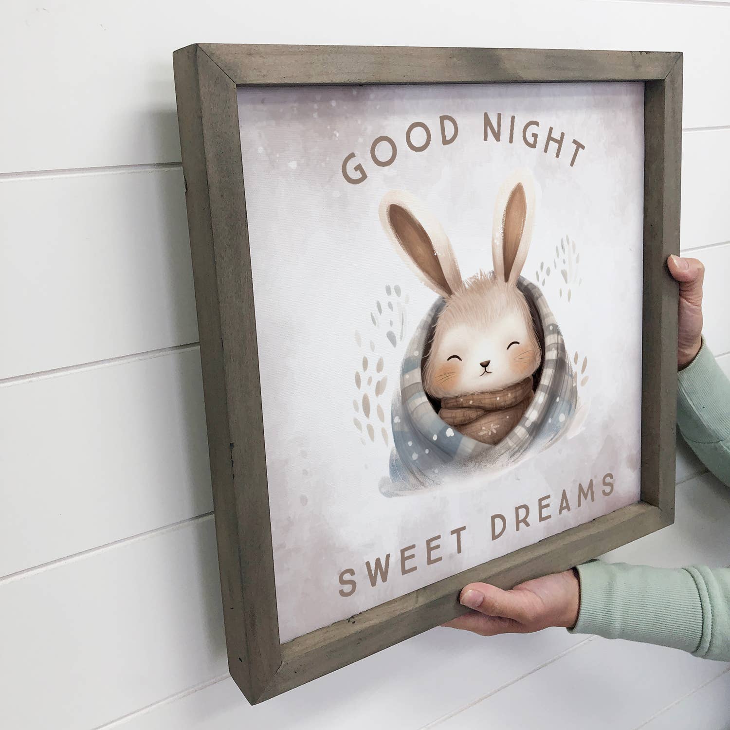 Good Night Bunny in Blanket - Nursery Animal Canvas Wall Art