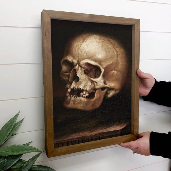 Vintage Skull Painting - Canvas Art with Wood Frame