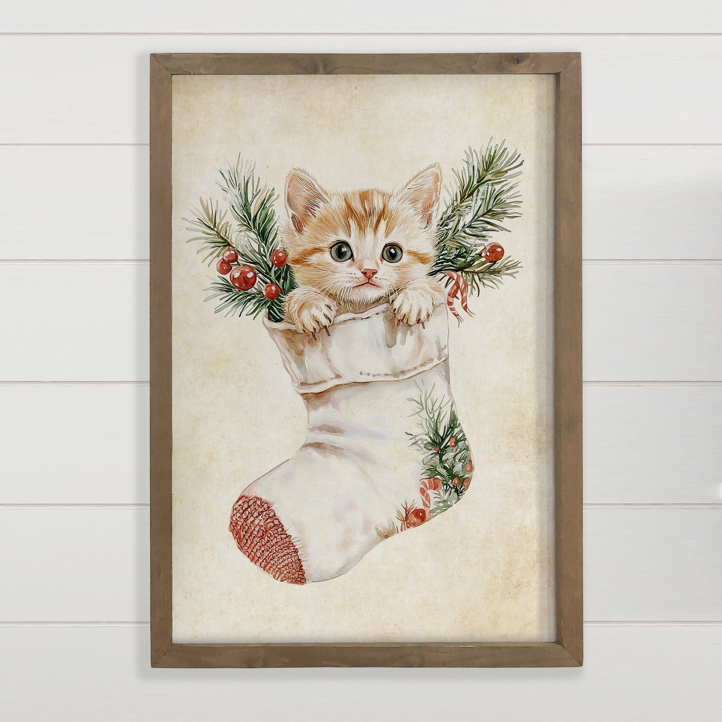 Cat in Christmas Stocking - Cute Animal Christmas Canvas Art