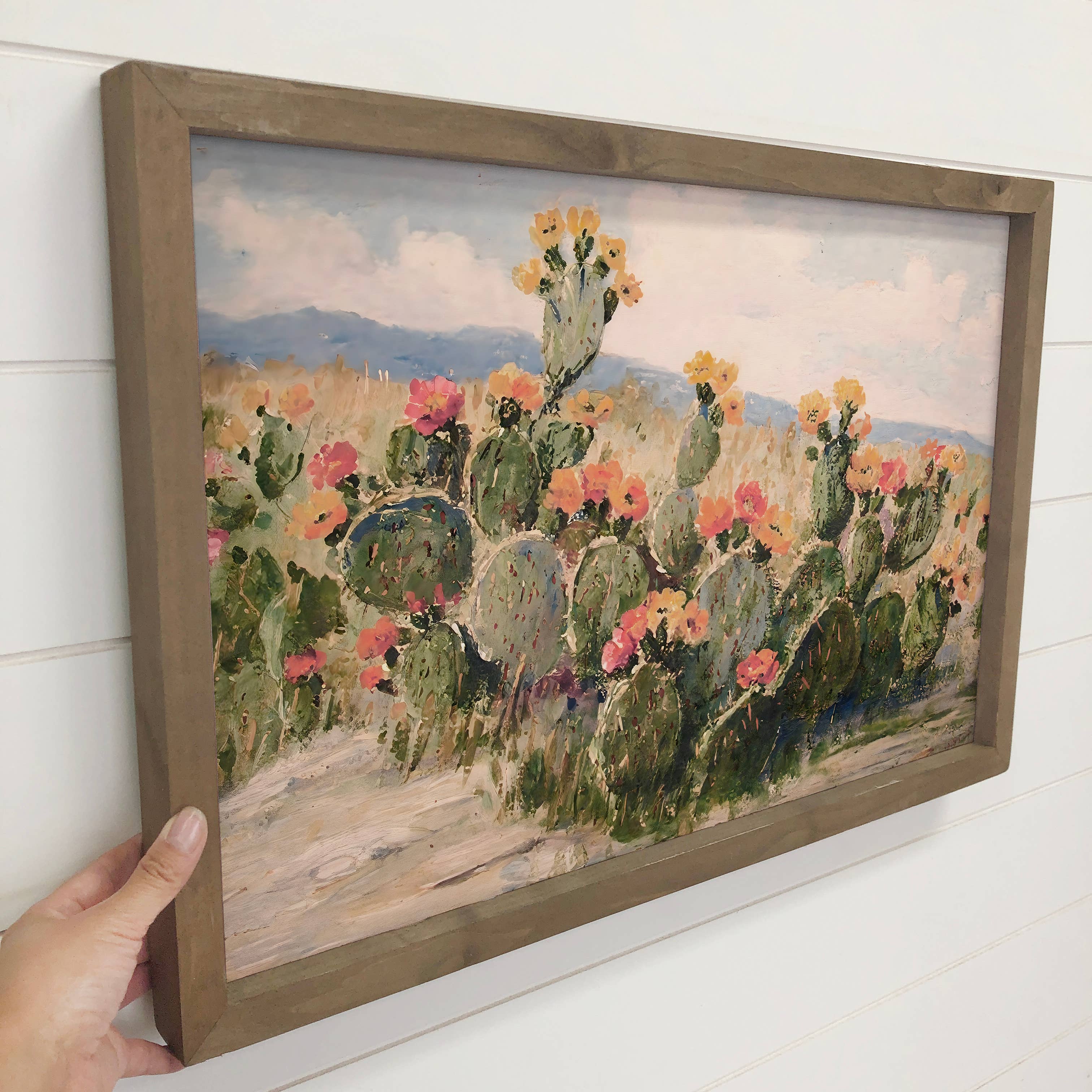 Flowering Prickly Pear Cactus - Cactus Canvas Art - Framed