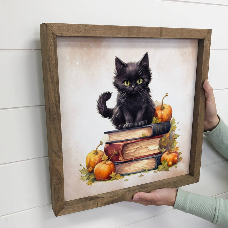 Black Cat Books - Cute Black Kitten Fall Art - Baby Animals