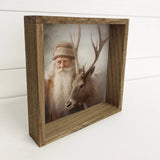 Vintage St. Nick & Reindeer - Rustic Holiday Canvas Wall Art