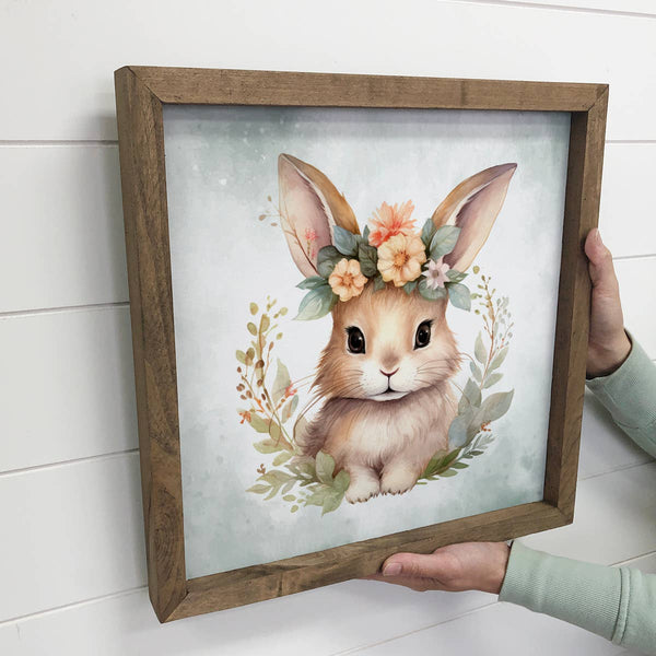 Cute Spring Bunny - Springtime Bunny Canvas Art - Wood Frame