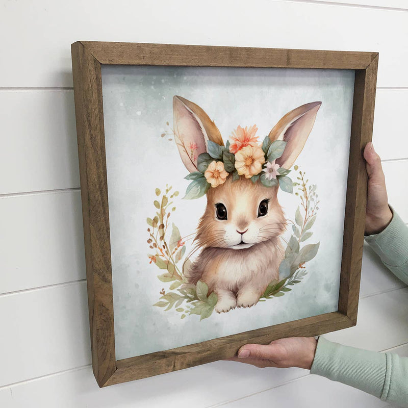 Cute Spring Bunny - Springtime Bunny Canvas Art - Wood Frame