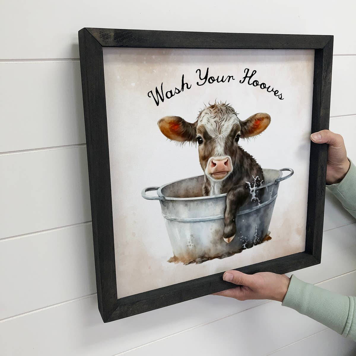 Wash your Hooves - Cute Cow Bathroom Art - Farm Animal Art