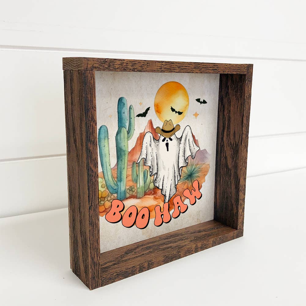 BooHaw - Funny Cowboy Ghost Art - Halloween Wall Art & Frame