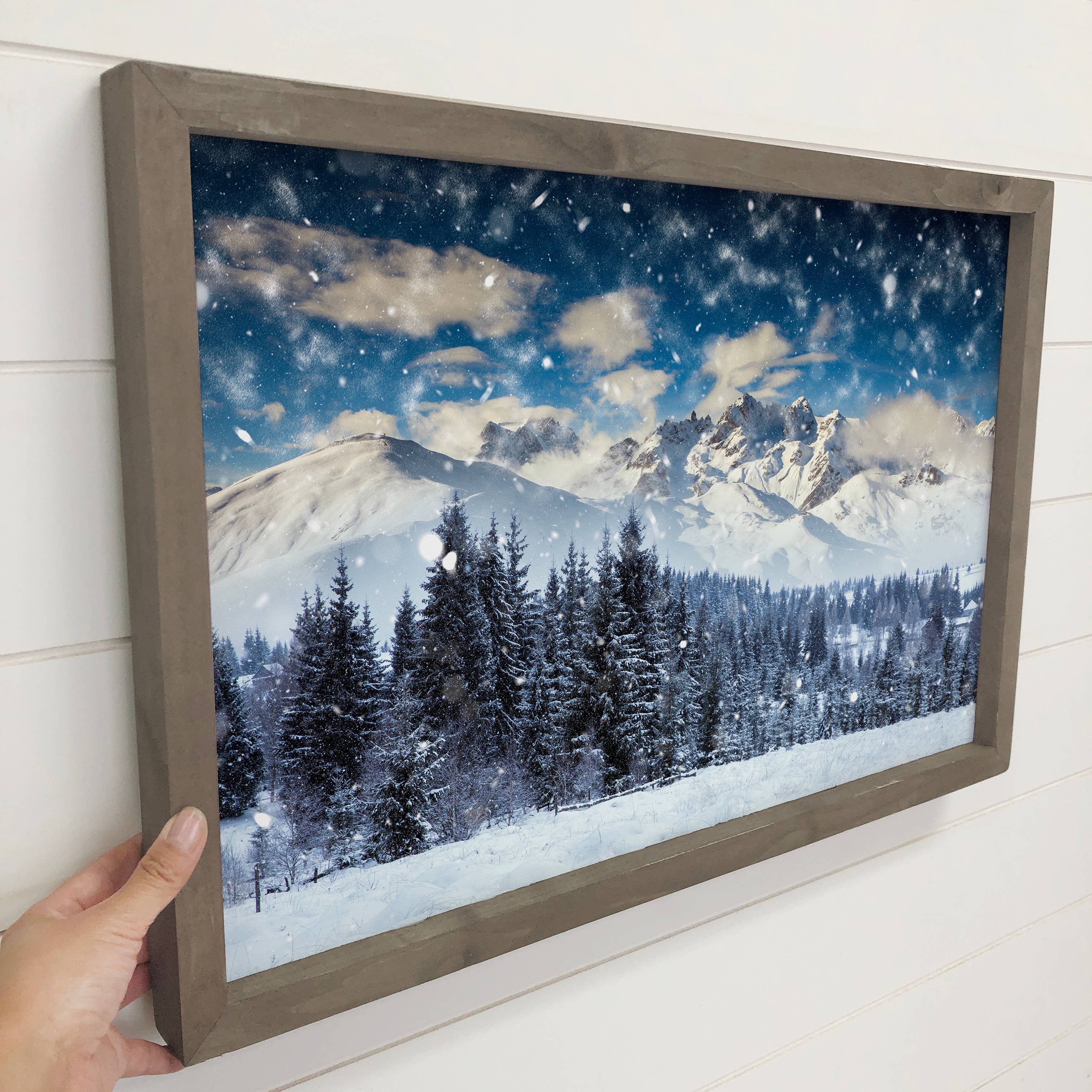 Snowy Alpine Winter - Mountain Lodge Canvas Art - Framed Art