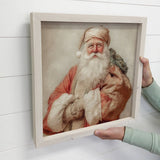 Vintage European Santa - Rustic Holiday Canvas Art - Framed