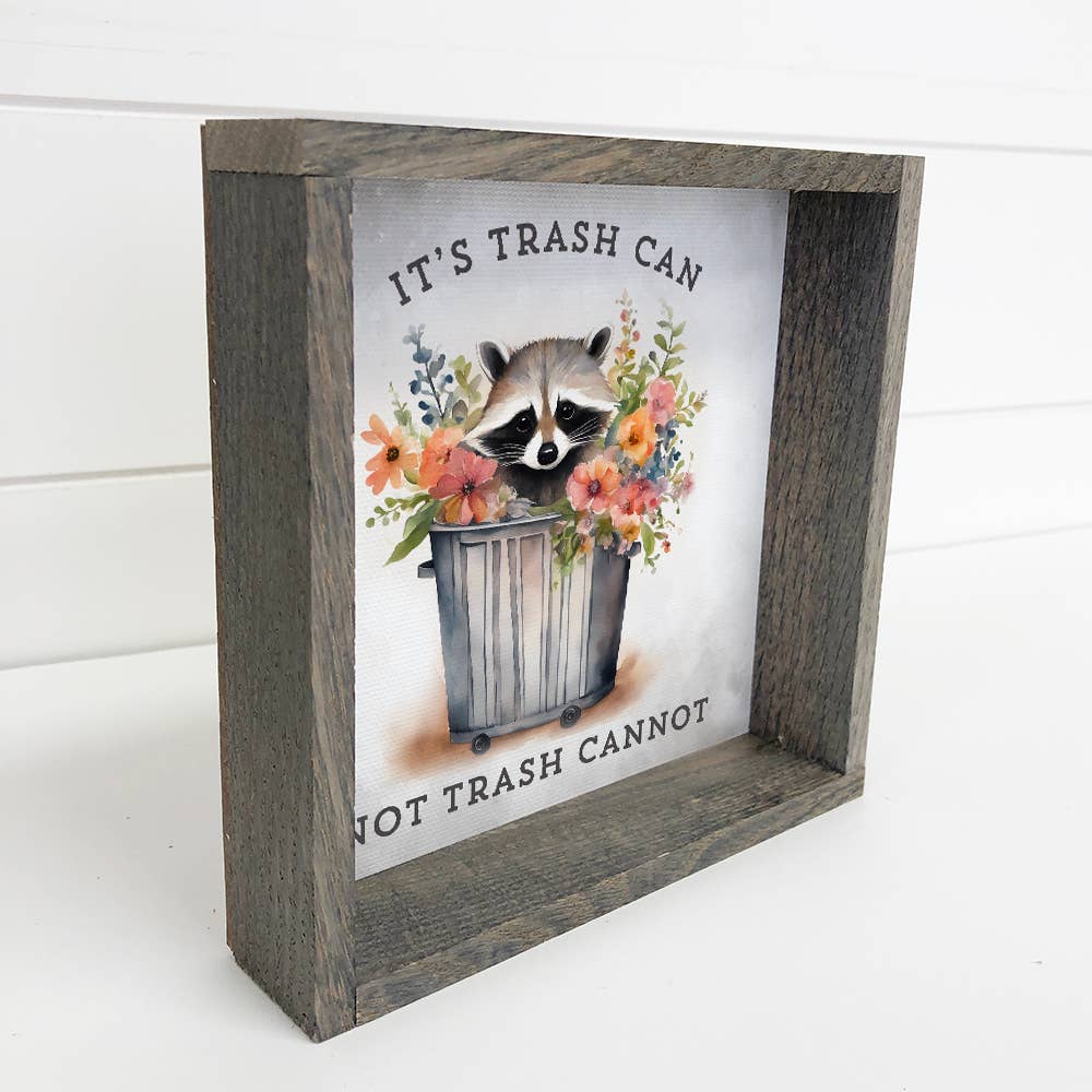 Trash Can Raccoon - Funny Raccoon Canvas Art - Wood Framed