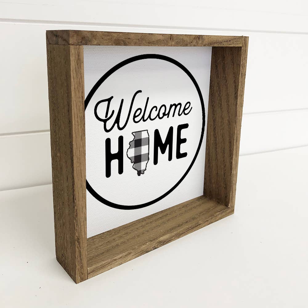 Welcome Home Illinois Buffalo Plaid Small Canvas Sign