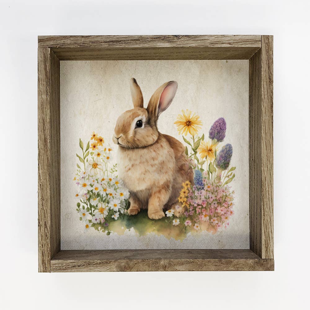 Vintage Bunny Meadow - Spring Time Bunny Canvas Art - Framed