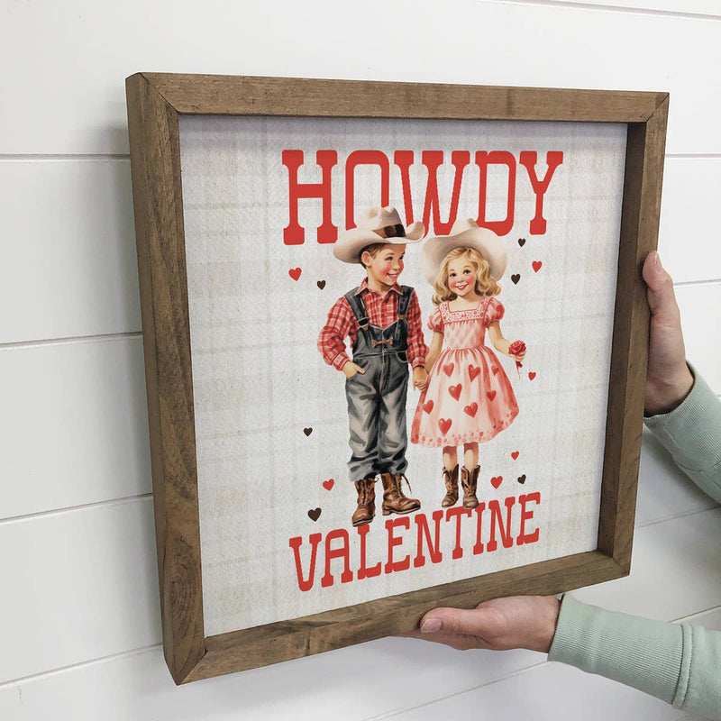 Vintage Valentines Howdy Kids - Valentines Day Canvas Art