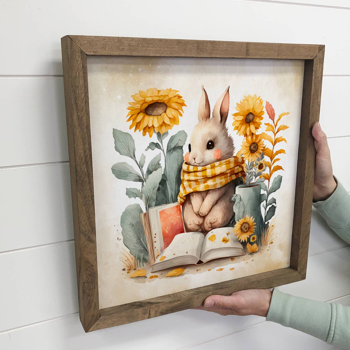 Sunflower Bunny Book - Cute Bunny Painting - Library Art