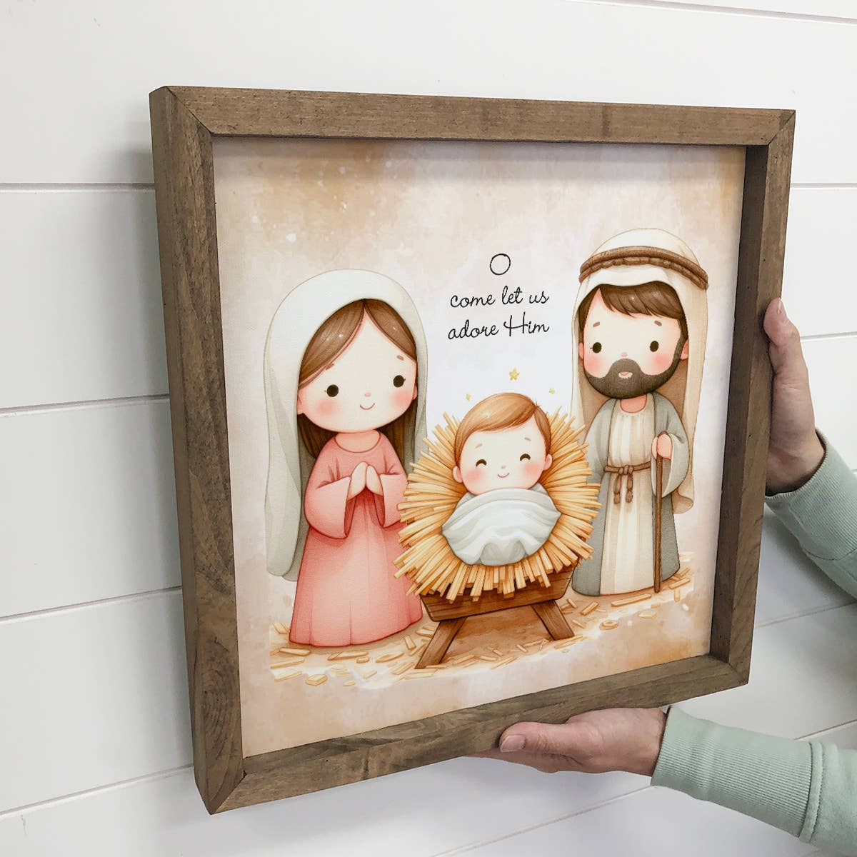 O Come Let Us Adore Him - Cute Nativity Canvas Art - Framed