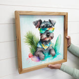 Mini Schnauzer Summer Surfing Small Canvas Sign