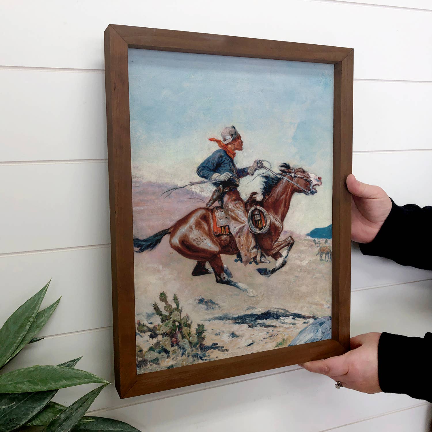 Pony Express Rider - Vintage Cowboy Canvas Art - Wood Framed