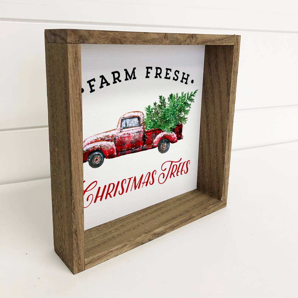 Black & Red Buffalo Check Plaid Christmas Truck Wood Art