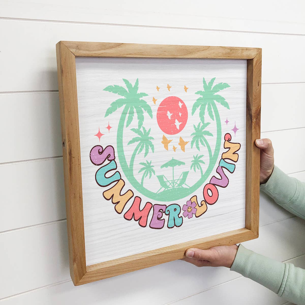 Retro Summer Lovin' - Summer Word Art - Wood Framed Canvas