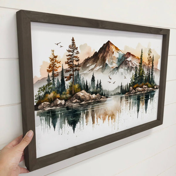 Mountainscape Reflection - Landscape Watercolor Canvas Art