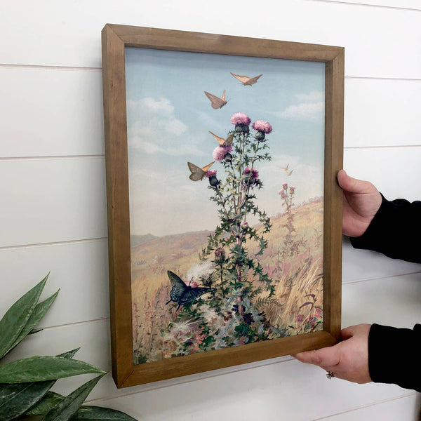 Butterflies on Thistle - Butterfly Canvas Art - Wood Framed