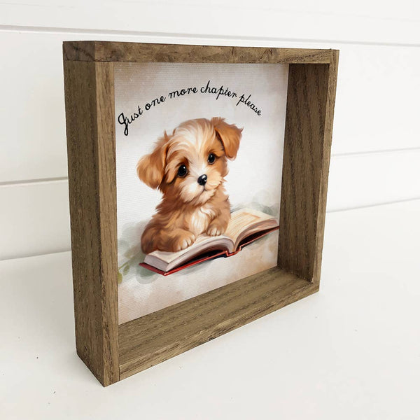 Just One More Chapter Puppy - Cute Book Canvas Art - Framed