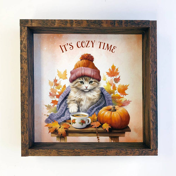 It's Cozy Time - Cute Fall Animal Wall Art - Framed Canvas
