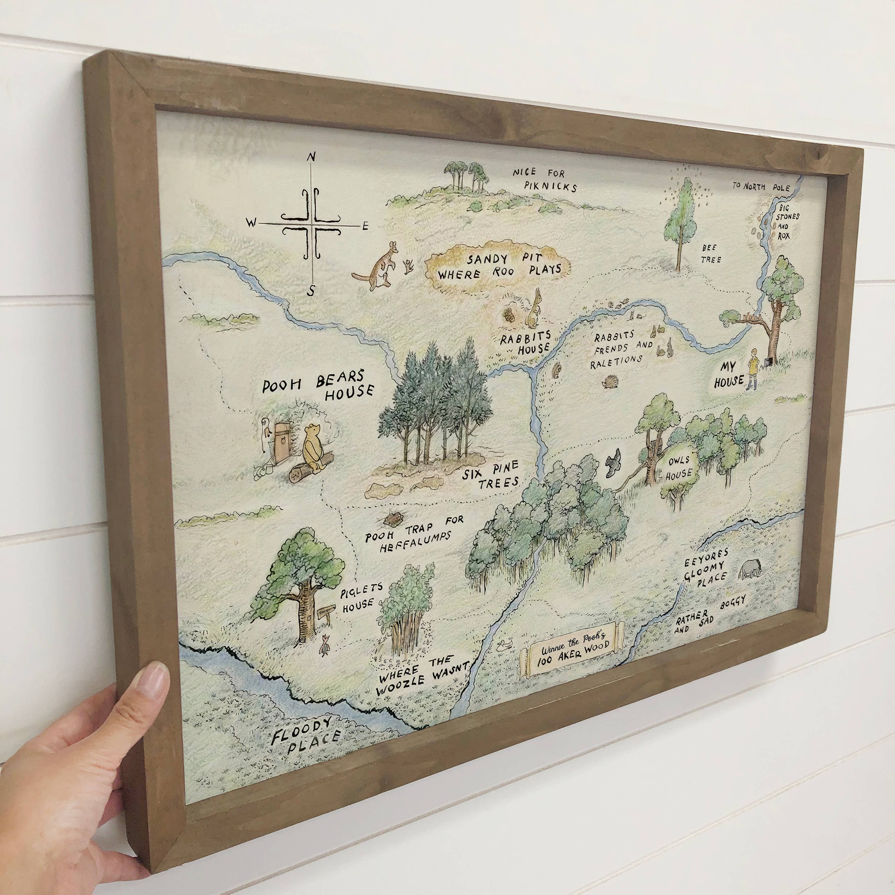 Winnie the Pooh Vintage Map - Disney Canvas Art - Wood Frame