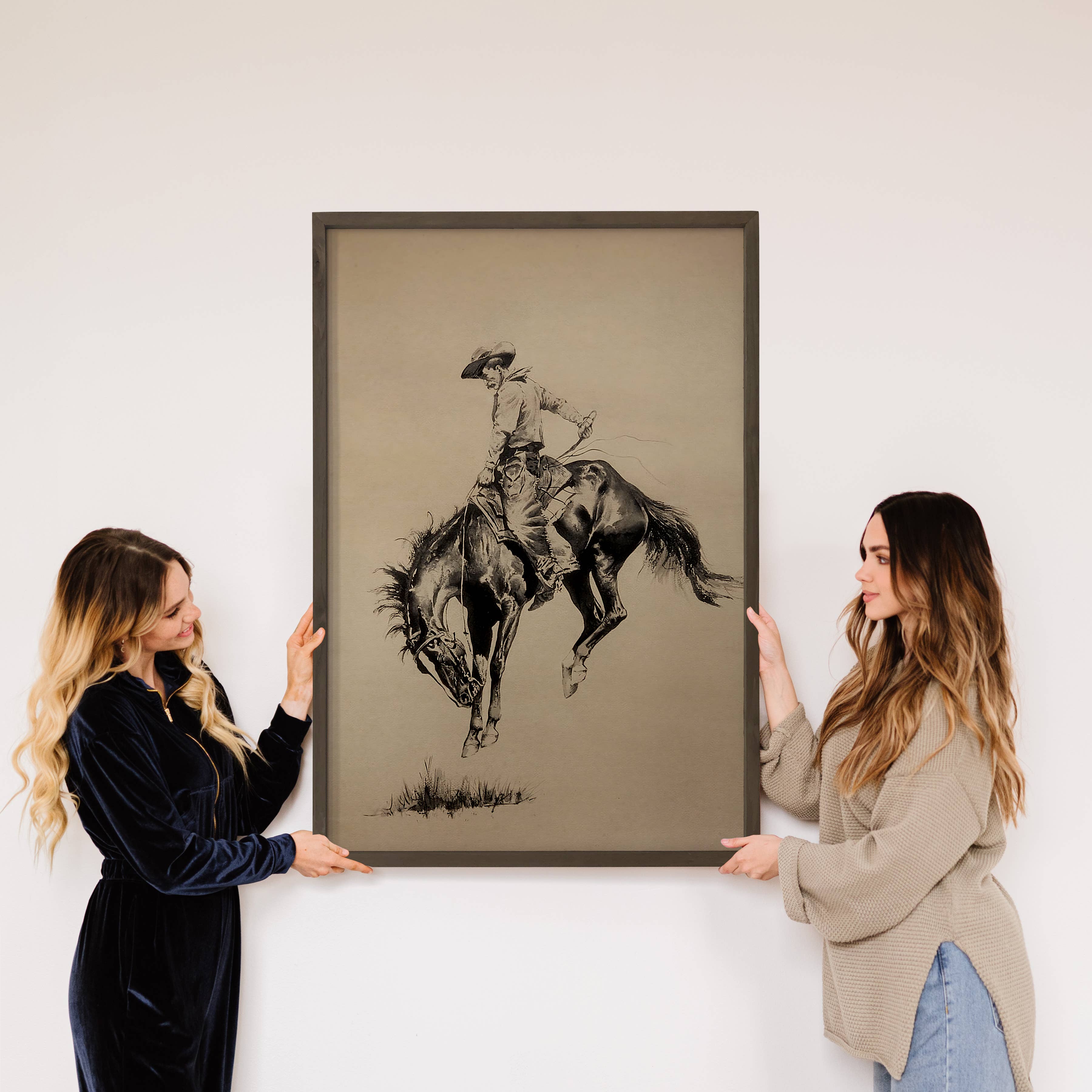 Ride 'Em Cowboy - Cowboy Canvas Art - Wood Framed Wall Art