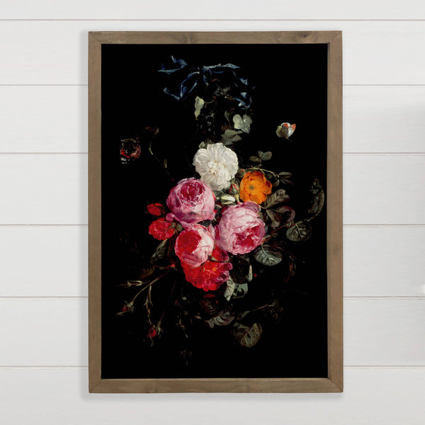 Roses and Butterflies in the Dark - Flower Canvas Art