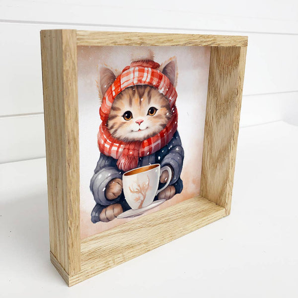 Winter Tabby Cat - Framed Animal Canvas Wall Art - Cat Art